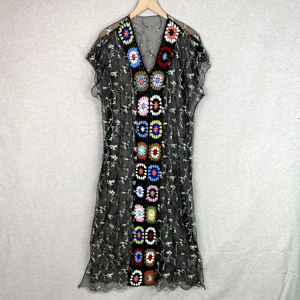 Womens Boho Granny Square Sheer Dress Swimsuit Cover Up One Size Festival Hippie